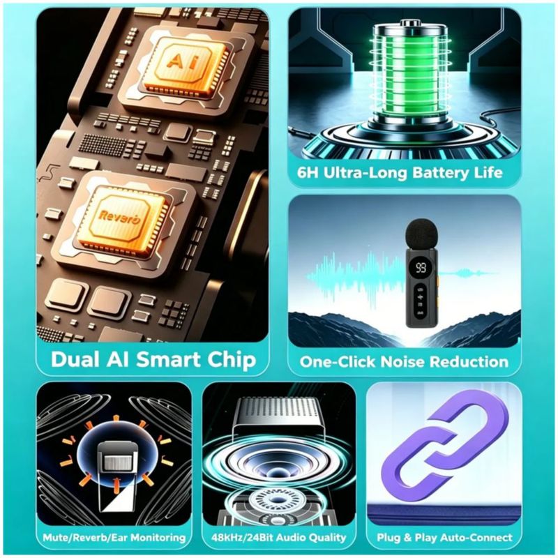 4 Micrófono Lavalier Inalámbrico Team Para Iphone,android, Color Negro