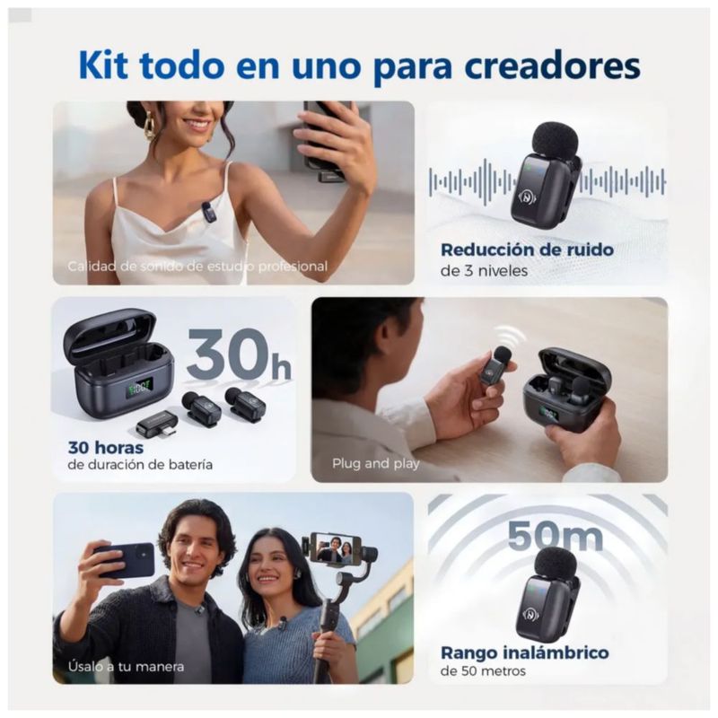 Micrófono De Solapa Inalámbrico Mini Para iPhone Android Pc, Color Negro