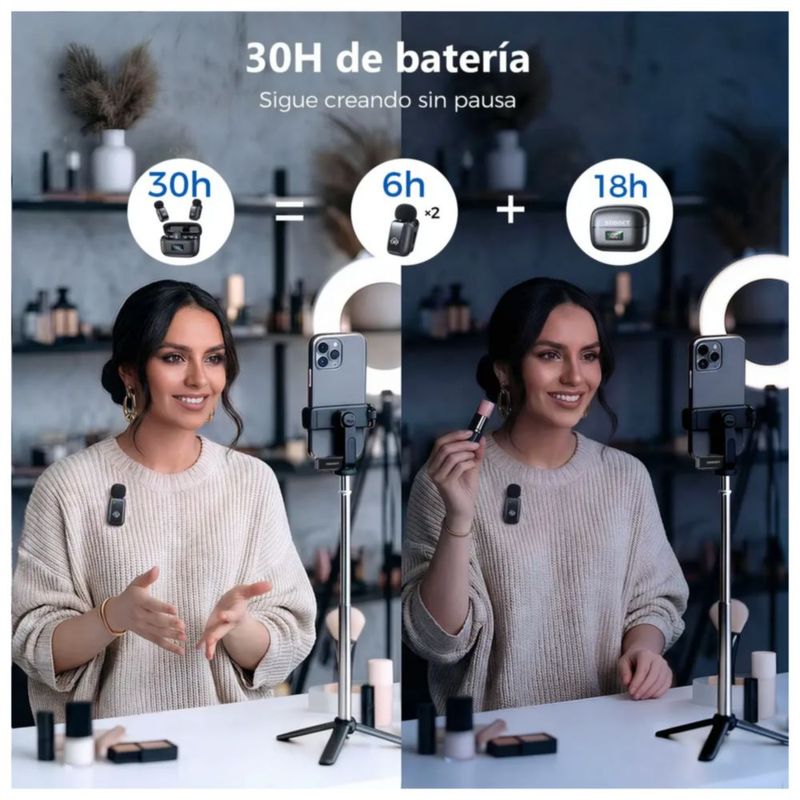 Micrófono De Solapa Inalámbrico Mini Para iPhone Android Pc, Color Negro