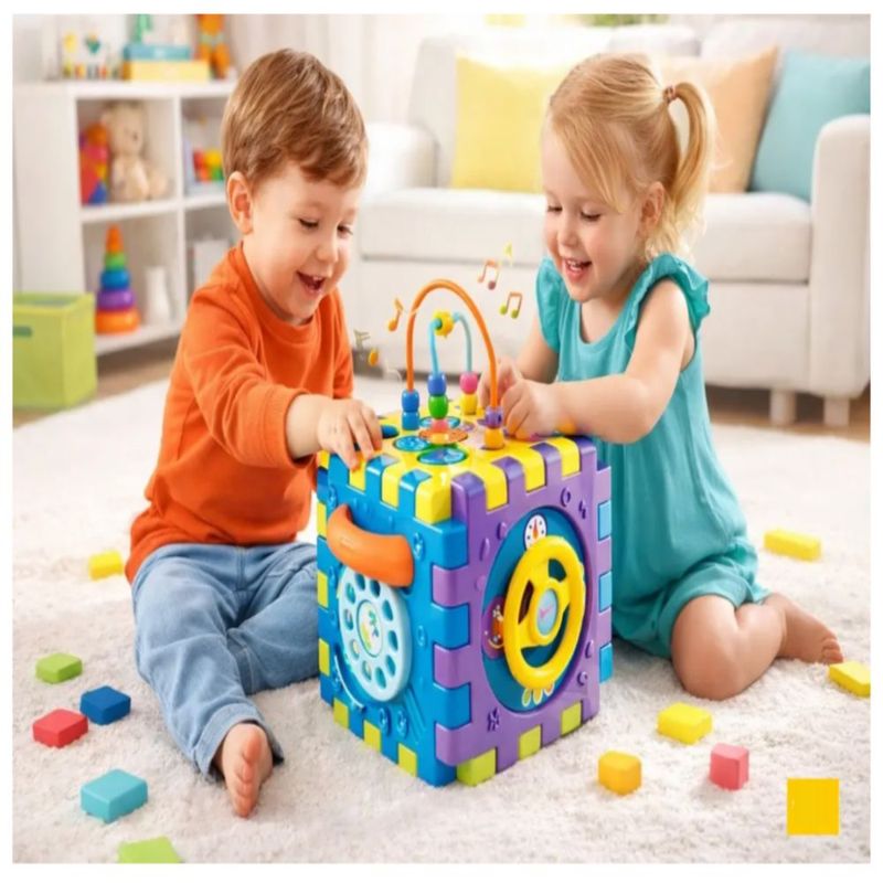 Juguete Didáctico Montessori Educativo 6en1 Música Cubo Bebé, Multicolor