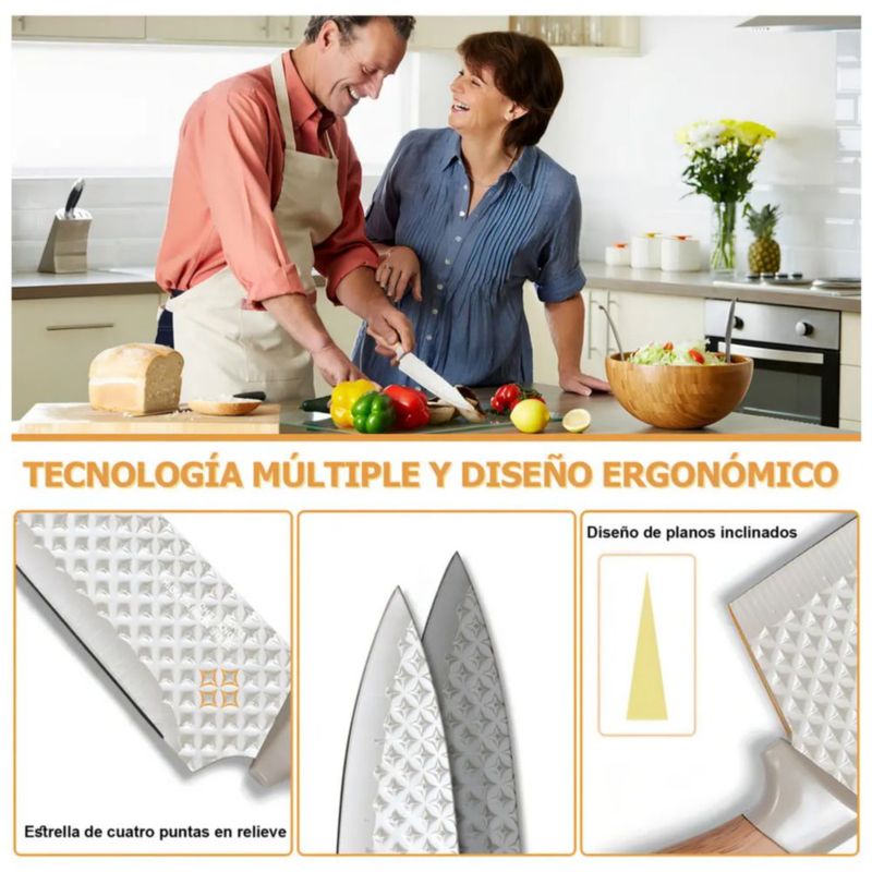 Juego De 7 Cuchillo De Acero Inoxidable, Textura De Diamante Color Caqui