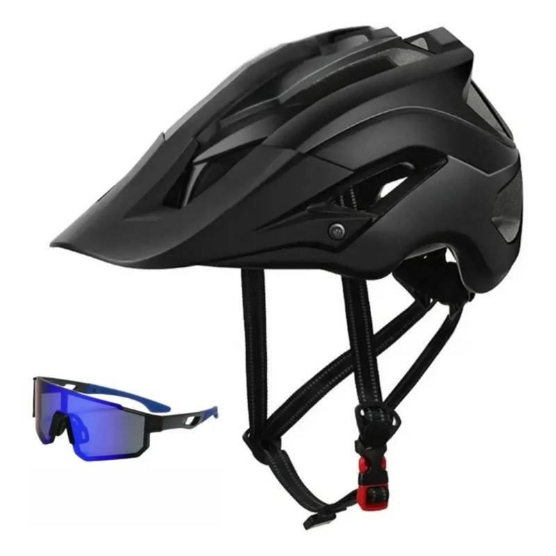 Casco Bicicleta Unisex Montaña Mtb Ciclismo Con Visera+gafas, Color Negro