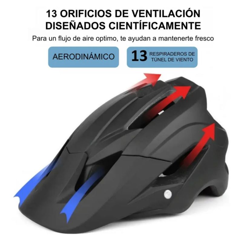 Casco Bicicleta Unisex Montaña Mtb Ciclismo Con Visera+gafas, Color Negro