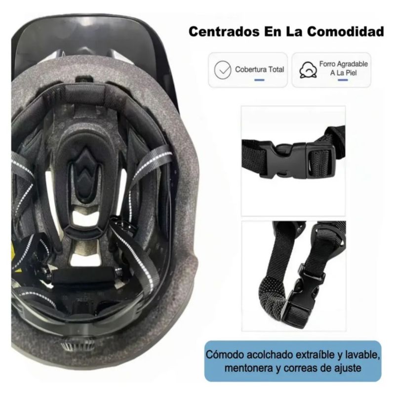Casco Bicicleta Unisex Montaña Mtb Ciclismo Con Visera+gafas, Color Negro