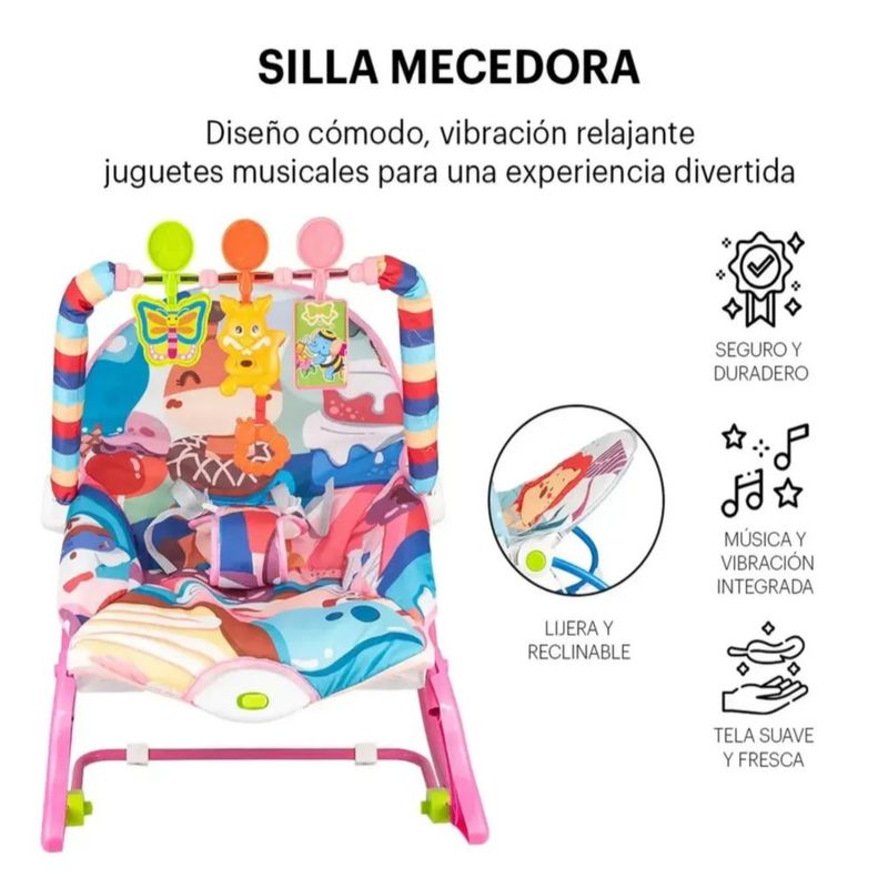 Mecedora Eléctrica Silla Vibradora Musical Juegos Bebé, Color Rosa