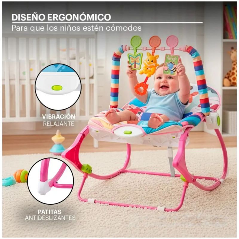 Mecedora Eléctrica Silla Vibradora Musical Juegos Bebé, Color Rosa