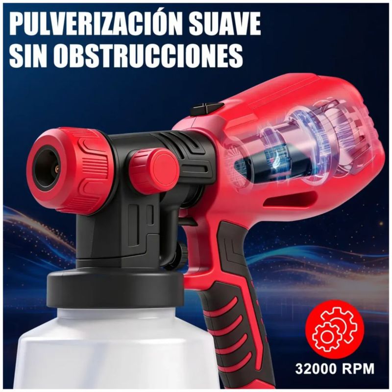 Pistola Eléctrica Para Pintura 800w 1200ml Victool 110v, Color Rojo