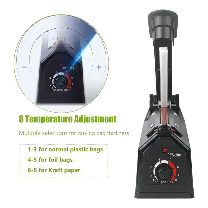 Sellador De Bolsas Máquina De Selladora Térmico 20cm 300w Color Negro