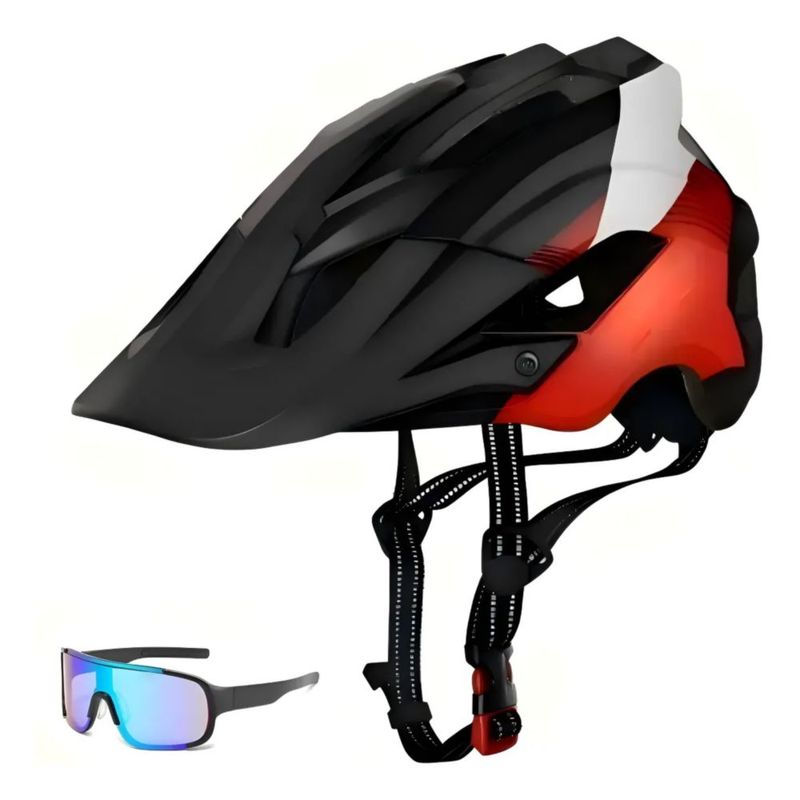 Casco Bicicleta Unisex Montaña Mtb Ciclismo Con Visera, Color Negro y Rojo