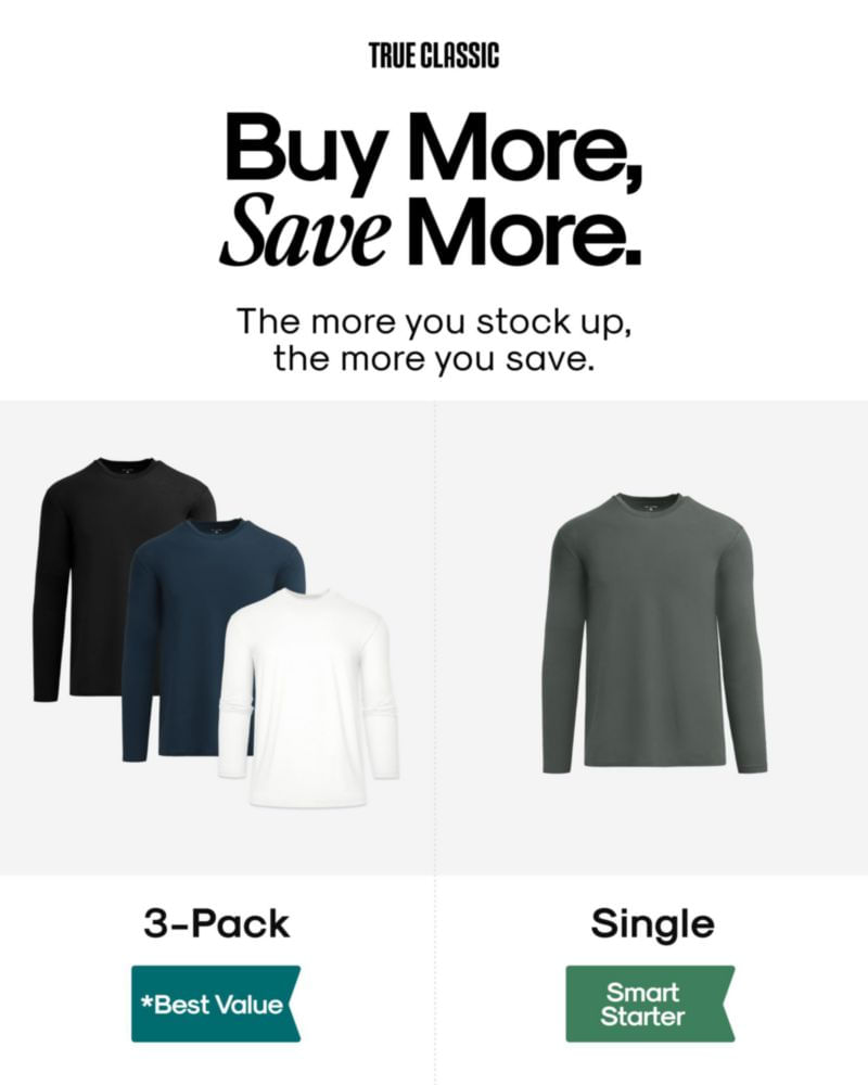 Camisa True Classic XL Pack de 3 unidades cuello redondo y manga larga