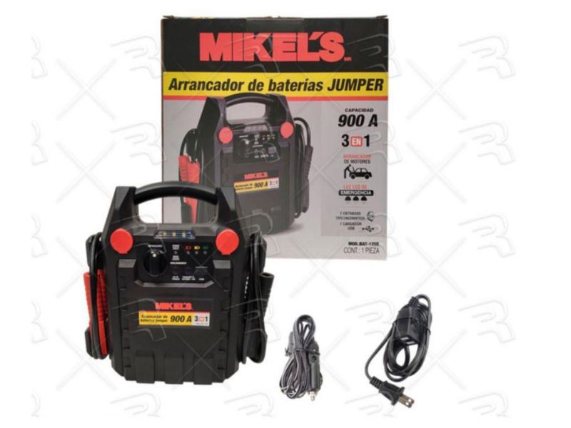 Arrancador de Batería Mikel's Jumper 900A 3 en 1 con Compresor y Luz de Emergencia