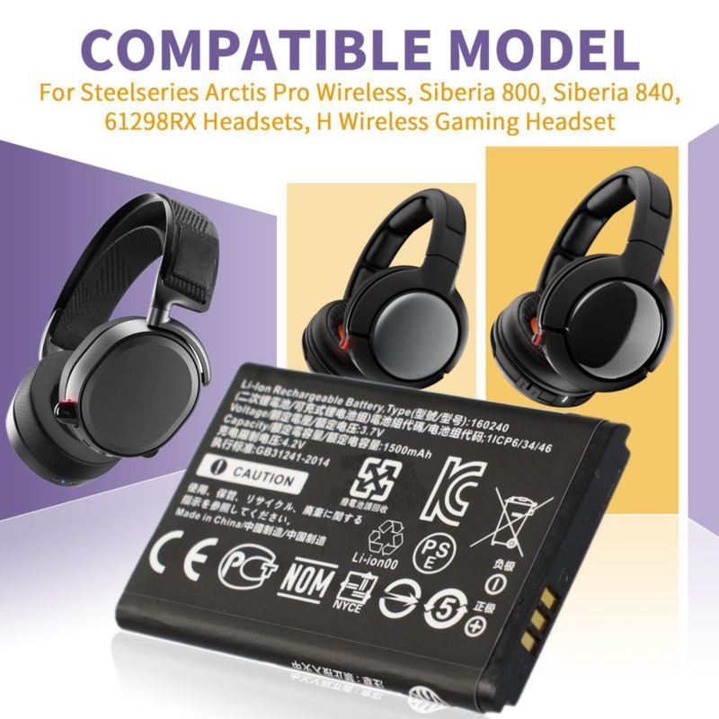 WRUMI Pack de 2 Baterías de Repuesto para Auriculares SteelSeries Arctis Pro Wireless - Batería de Litio 160240 - compatible con Siberia 800 Siberia