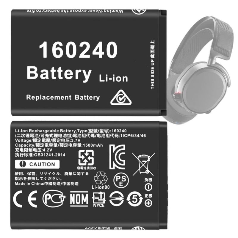 WRUMI Pack de 2 Baterías de Repuesto para Auriculares SteelSeries Arctis Pro Wireless - Batería de Litio 160240 - compatible con Siberia 800 Siberia