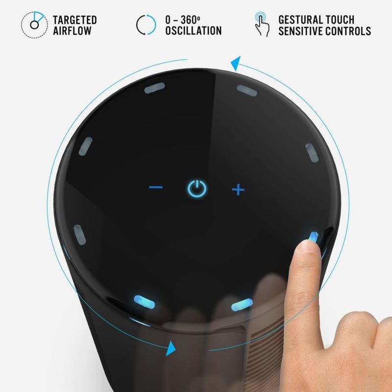 Ventilador de torre Vornado ATOM 1 con control táctil oscilante de 4 velocidades