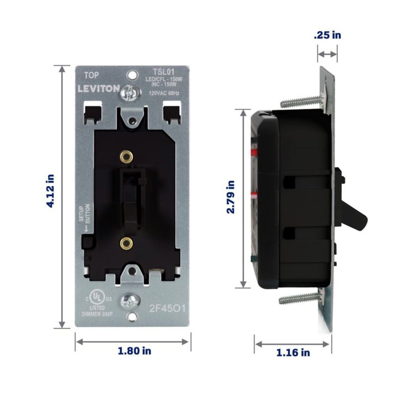 Regulador de luz Leviton TSL01-10E negro 120 V 150 W LED