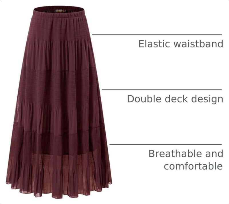 Falda Maxi de Chiffón NASHALYLY con Cintura Alta Elástica y Pliegues