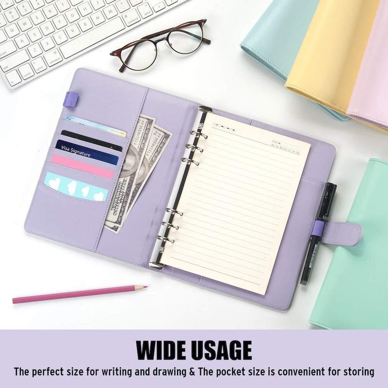 Carpeta de cuaderno Sooez A5 de 6 anillas en cuero PU amarillo