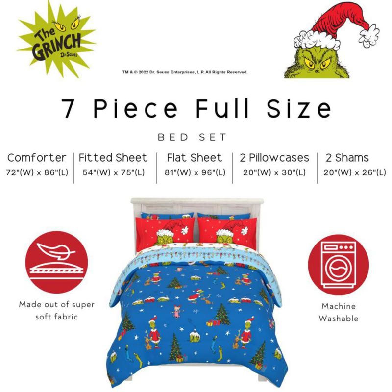 Juego de cama Franco Full 7 piezas El Grinch Navideño