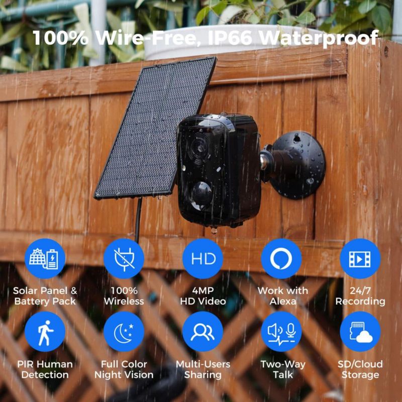 Cámara de Seguridad Hiseeu 4MP Inalámbrica con Energía Solar 2.4G/5G