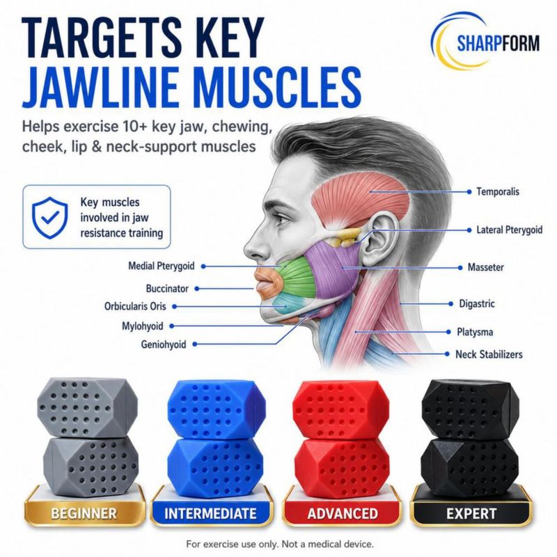 Ejercitador de Mandíbula SHARPFORM 8 Piezas Niveles de Silicona