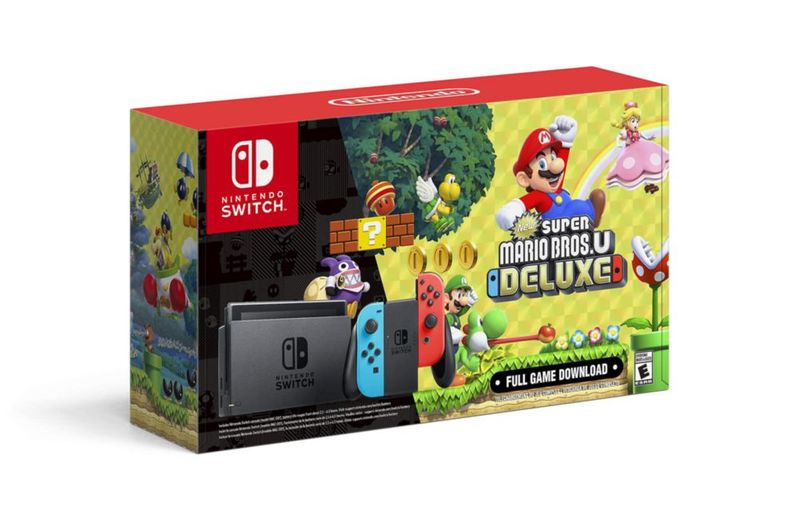 Nintendo Switch con Joy-Con azul neón y rojo neón + New Super Mario Bros. U Deluxe (descarga completa del juego) - Consola Switch (reacondicionada)