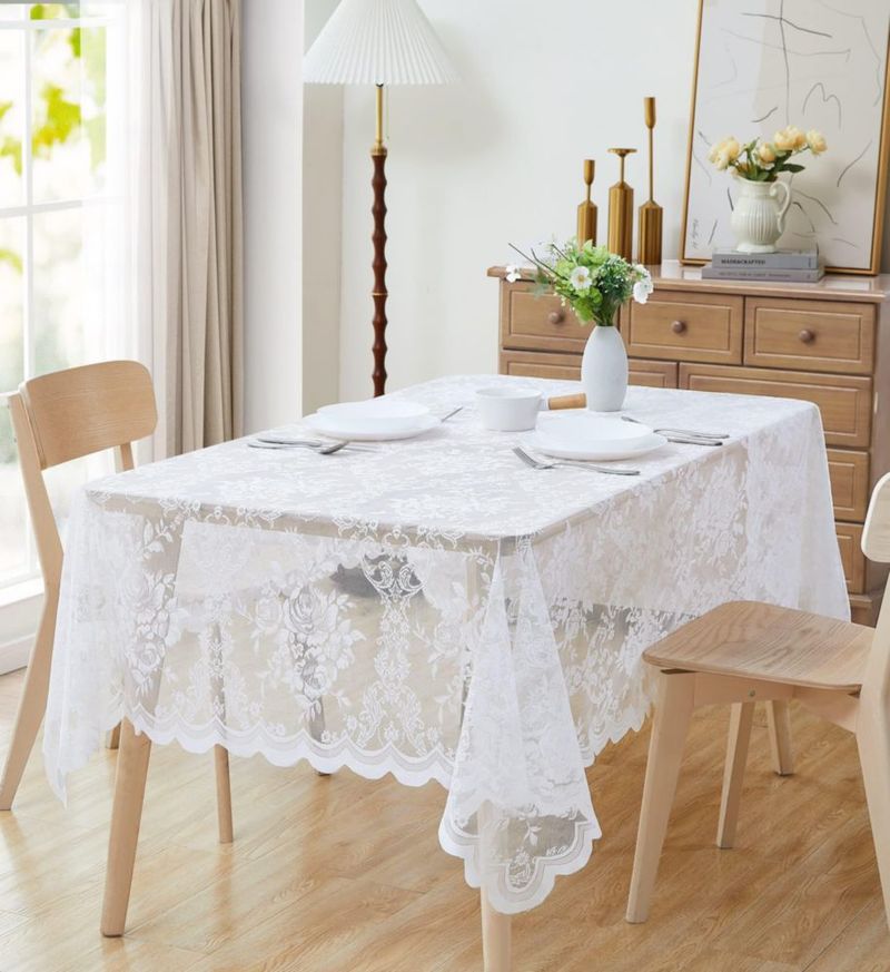 Mantel cuadrado de encaje blanco 152 cm – LinenZone