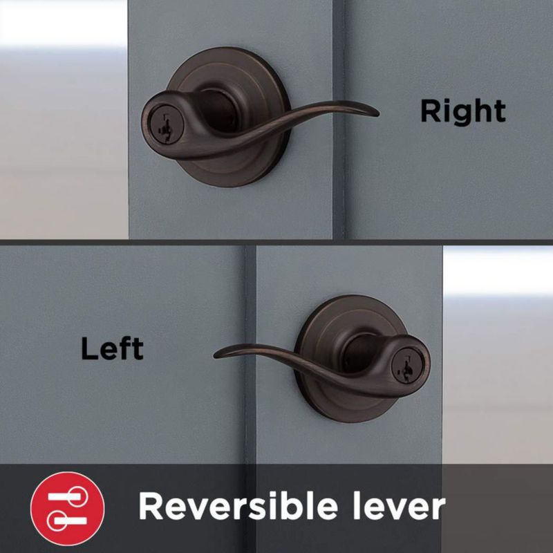 Tirador de puerta de entrada Kwikset Tustin con cerradura y llave exterior de palanca reversible con llave segura para entrada principal y dormitorios
