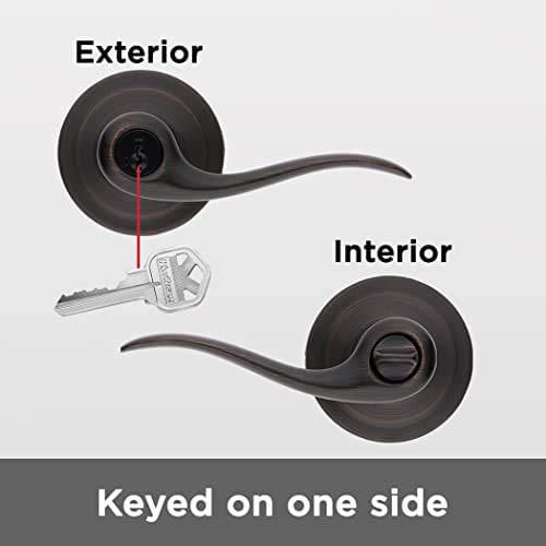 Tirador de puerta de entrada Kwikset Tustin con cerradura y llave exterior de palanca reversible con llave segura para entrada principal y dormitorios