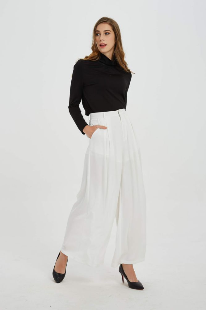 Tronjori Pantalones Palazzo de Pierna Ancha XL Blanco