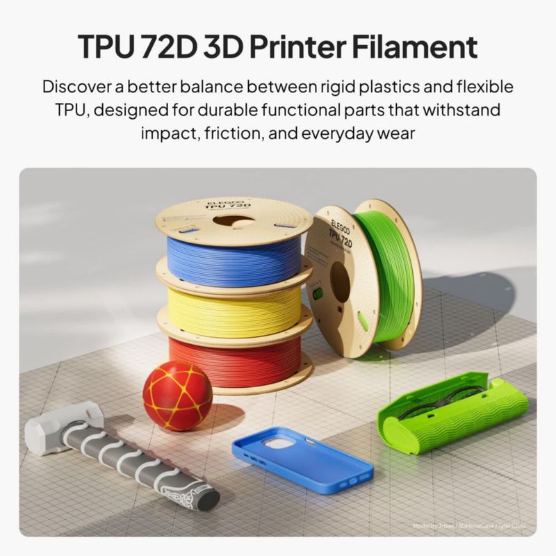 Filamento ELEGOO TPU 72D 175 mm negro 1 kg