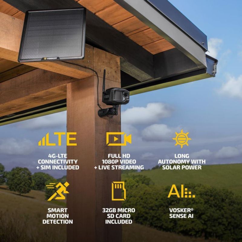 Cámara de Seguridad Vosker V300 4G LTE Solar – Pack para Agricultores