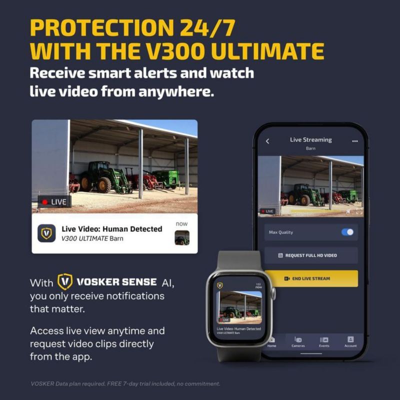 Cámara de Seguridad Vosker V300 4G LTE Solar – Pack para Agricultores