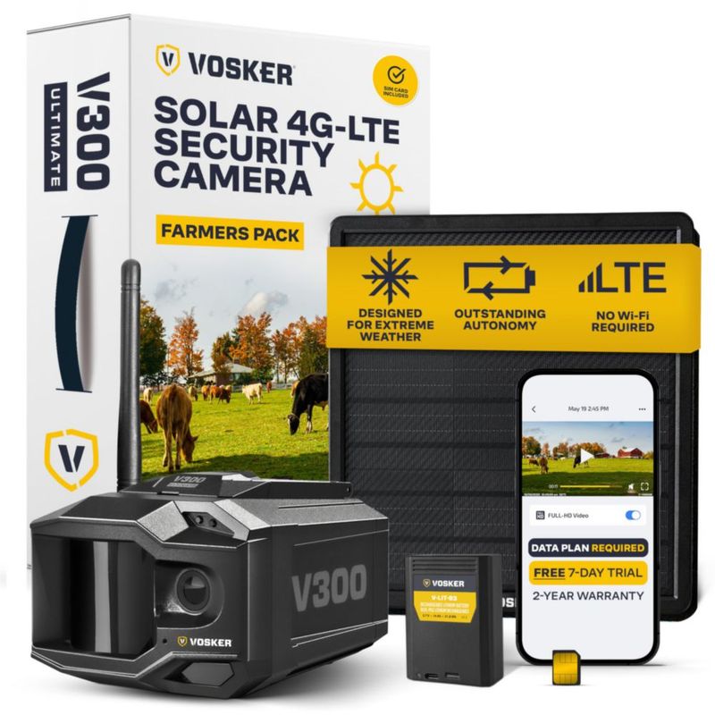 Cámara de Seguridad Vosker V300 4G LTE Solar – Pack para Agricultores