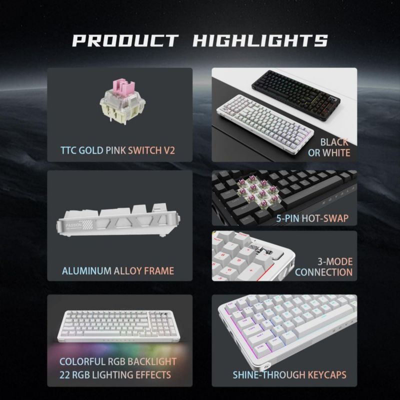 Teclado ROYALAXE Inalámbrico Triple Modo RGB