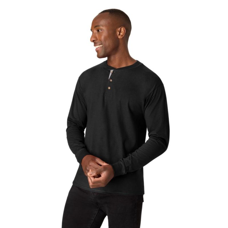 Camisa Henley Hanes XXL Negro de 3 botones