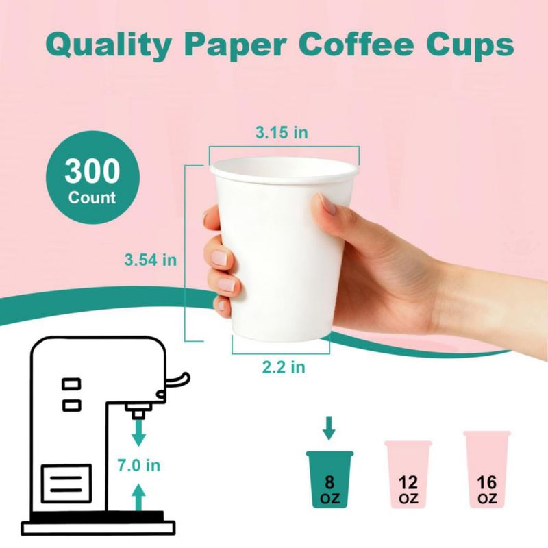 Vasos de papel desechables Coolcap 240 ml paquete de 300 unidades blanco