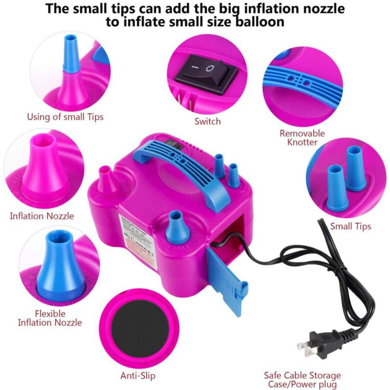 Motorenbau Inflador Eléctrico de Globos con Boquilla Doble y 2 Herramientas para Atar 110V/220V