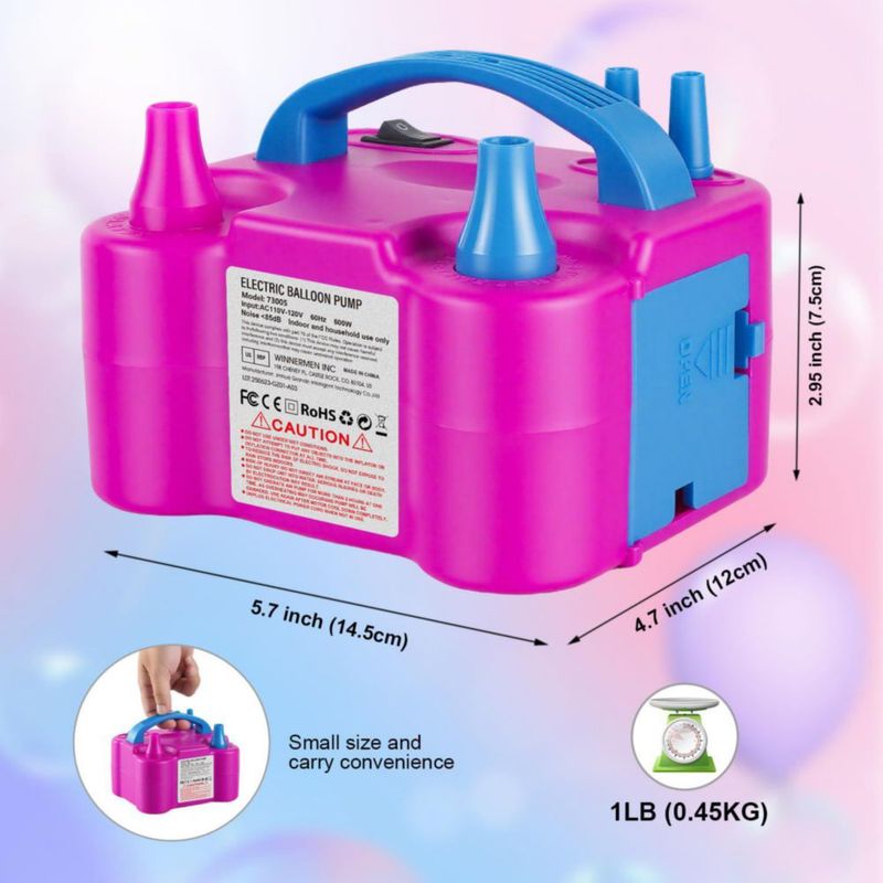 Motorenbau Inflador Eléctrico de Globos con Boquilla Doble y 2 Herramientas para Atar 110V/220V