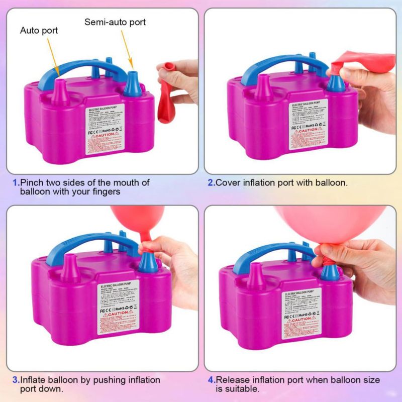 Motorenbau Inflador Eléctrico de Globos con Boquilla Doble y 2 Herramientas para Atar 110V/220V