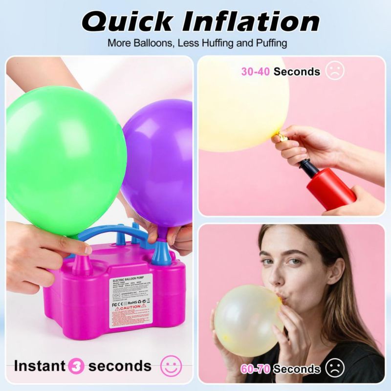 Motorenbau Inflador Eléctrico de Globos con Boquilla Doble y 2 Herramientas para Atar 110V/220V