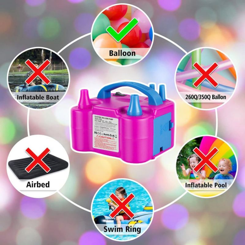 Motorenbau Inflador Eléctrico de Globos con Boquilla Doble y 2 Herramientas para Atar 110V/220V