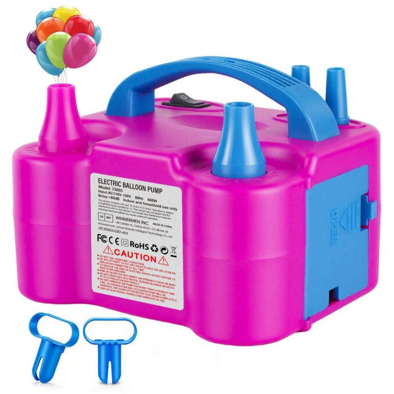 Motorenbau Inflador Eléctrico de Globos con Boquilla Doble y 2 Herramientas para Atar 110V/220V