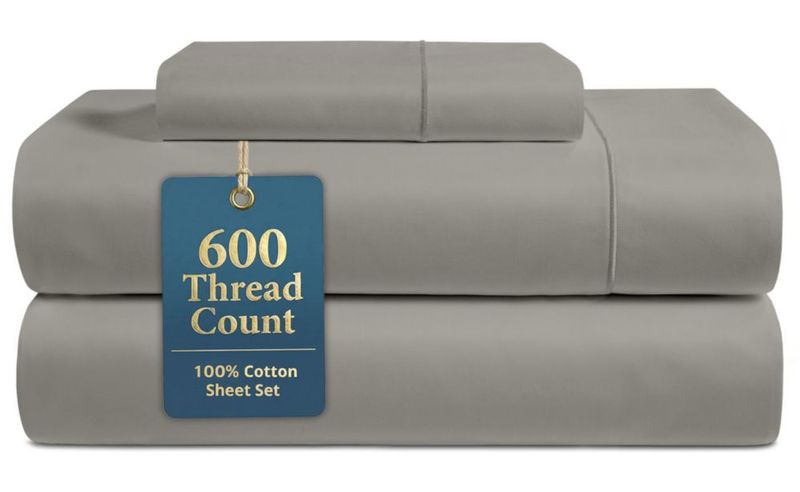 Juego de sábanas gemela LANE LINEN 600 hilos Satén Algodón Plateado