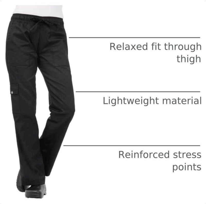 Pantalones Chef Works Cargo para Chef Mujer negro talla X-Large