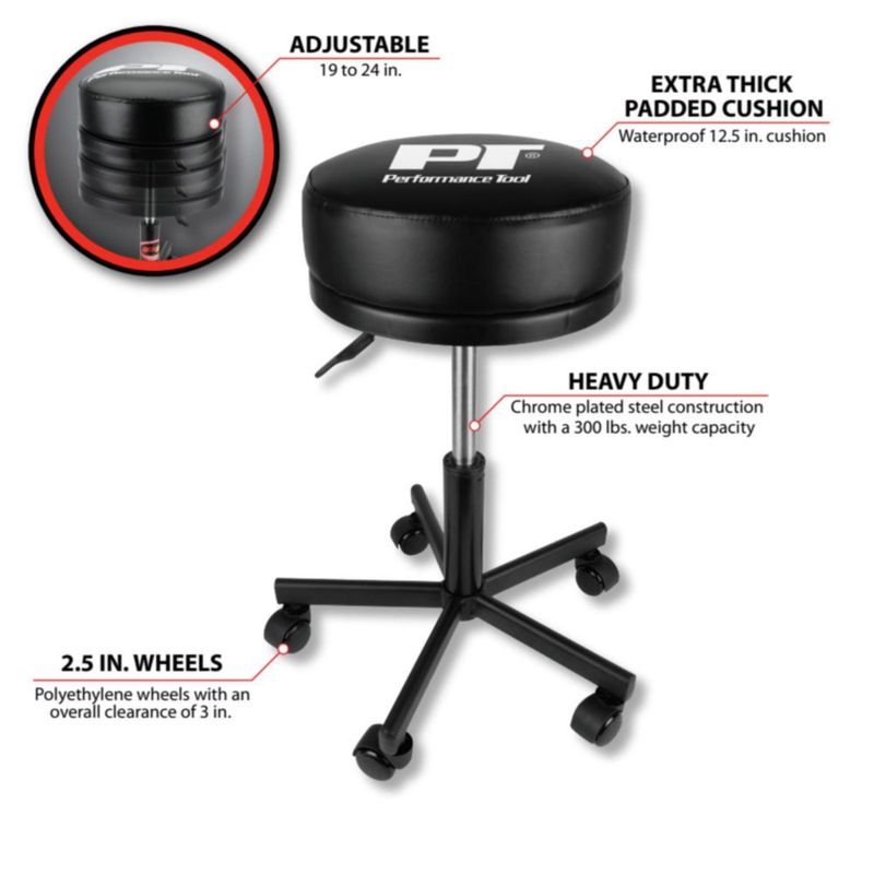 Taburete de Taller Performance Tool 48‑61 cm 136 kg con Ruedas