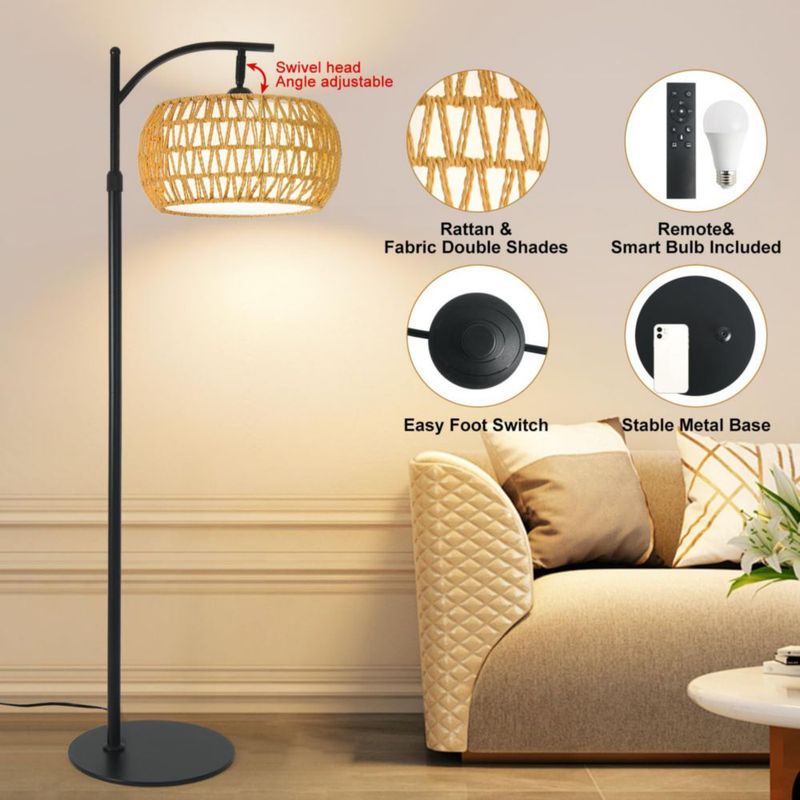 Lámpara de pie DRAWNCAT 12W LED de ratán con control remoto