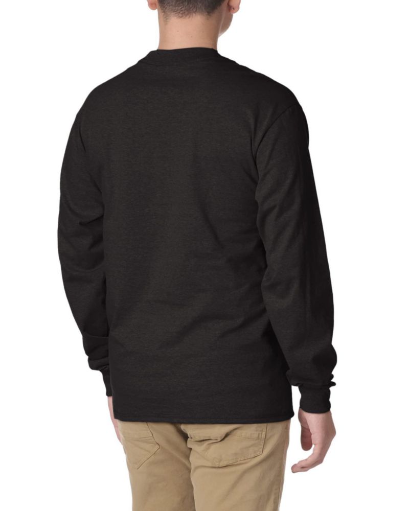 Camiseta Hanes Beefyt Henley para hombre color Ébano talla 3XL