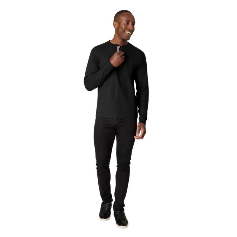 Camiseta Hanes Beefyt Henley para hombre color Ébano talla 3XL