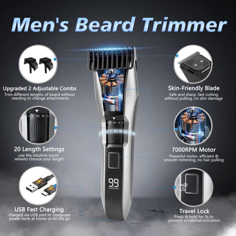 Recortadora de barba y cuerpo Beatslm IPX7 impermeable recargable por USB‑C