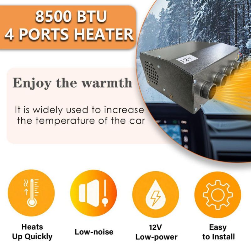 Calefactor XuSha 12V 8500 BTU 4 Salidas Portátil 80 CFM